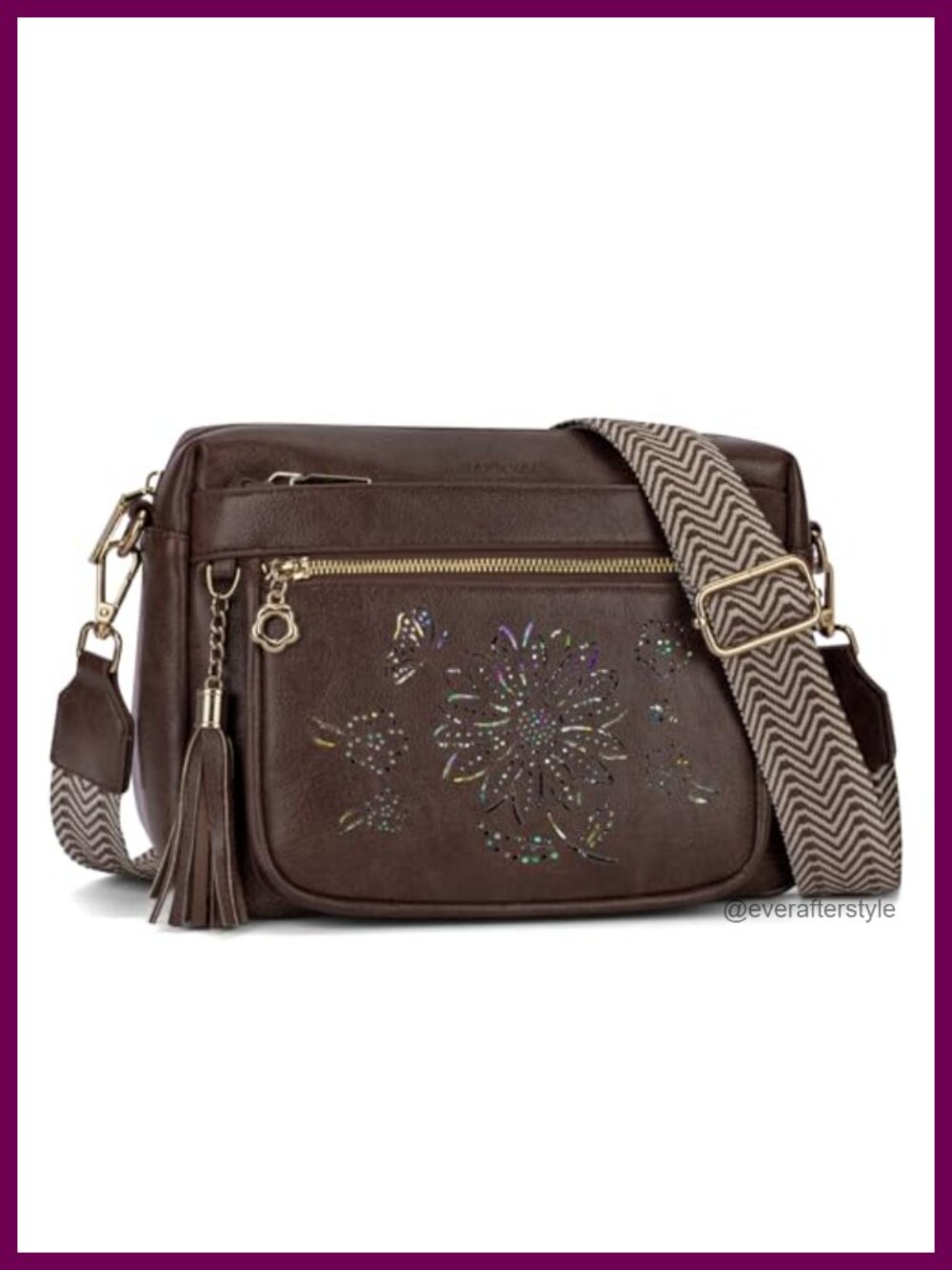 PU Leather Crossbody Bag Floral Sunflower Cutout Quilted Adjustable Strap